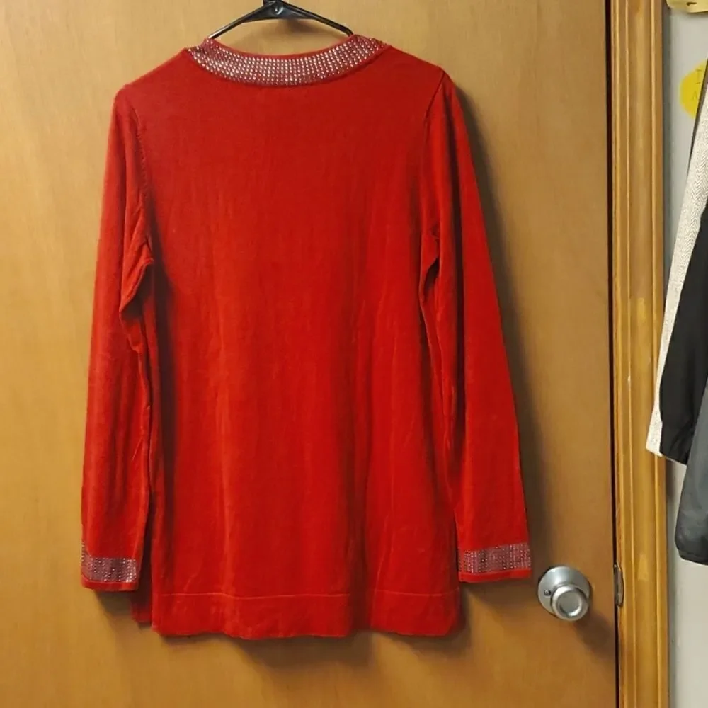 Dana Buchman Women’s Red Rhinestone  Sweater, Size Medium